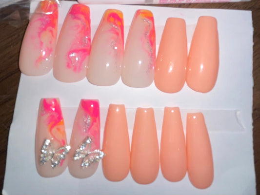 Peach Butterfly Press On Nails
